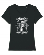 Stronger than your Excuses Gym White Tricou mânecă scurtă guler larg fitted Damă Expresser