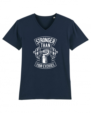 Stronger than your Excuses Gym White French Navy