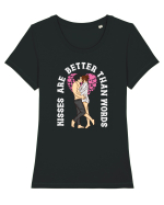 De ziua îndrăgostiților - Kisses are better than words - dark colors Tricou mânecă scurtă guler larg fitted Damă Expresser