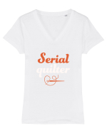 QUILTER Tricou mânecă scurtă guler V Damă Evoker