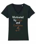 DOGS AND COFFEE Tricou mânecă scurtă guler V Damă Evoker