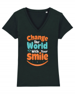 Change The World With Your Smile Tricou mânecă scurtă guler V Damă Evoker