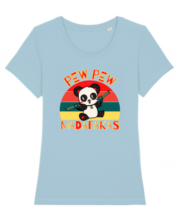 Funny Panda With Guns Sky Blue