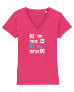 Eat Sleep Ski Repeat Tricou mânecă scurtă guler V Damă Evoker