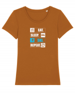 Eat Sleep Ski Repeat Tricou mânecă scurtă guler larg fitted Damă Expresser