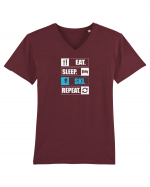 Eat Sleep Ski Repeat Tricou mânecă scurtă guler V Bărbat Presenter