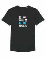 Eat Sleep Ski Repeat Tricou mânecă scurtă guler larg Bărbat Skater