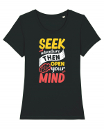 Seek Adventure Then Open Your Mind Tricou mânecă scurtă guler larg fitted Damă Expresser