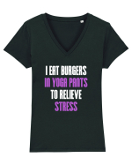 EAT BURGERS Tricou mânecă scurtă guler V Damă Evoker