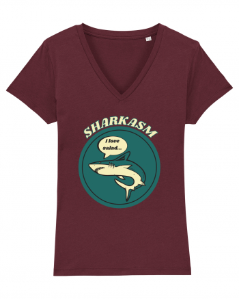 Sharkasm Funny Shark Pun Burgundy