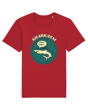 Sharkasm Funny Shark Pun Red