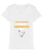 CHICKENS Tricou mânecă scurtă guler V Damă Evoker