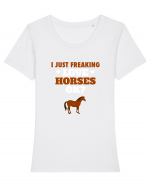 HORSES Tricou mânecă scurtă guler larg fitted Damă Expresser