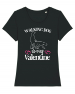 Walking Dog Is My Valentine Tricou mânecă scurtă guler larg fitted Damă Expresser