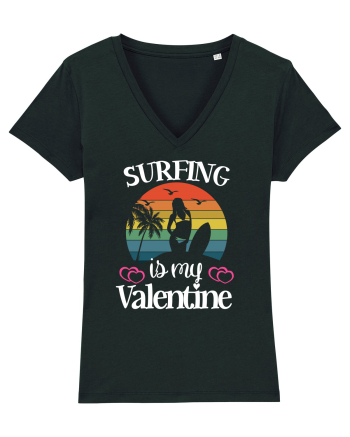Surfing Is My Valentine Black