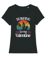 Surfing Is My Valentine Tricou mânecă scurtă guler larg fitted Damă Expresser