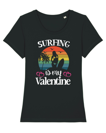 Surfing Is My Valentine Black