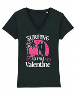 Surfing Is My Valentine Tricou mânecă scurtă guler V Damă Evoker