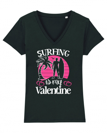 Surfing Is My Valentine Black