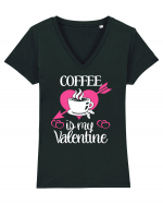 Coffee Is My Valentine Tricou mânecă scurtă guler V Damă Evoker