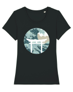 Japanese art Tricou mânecă scurtă guler larg fitted Damă Expresser