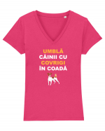 UMBLA CAINII CU COVRIGI IN COADA Tricou mânecă scurtă guler V Damă Evoker