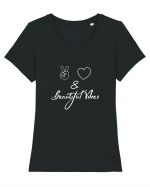 Love Peace & Beautiful Vibes Tricou mânecă scurtă guler larg fitted Damă Expresser