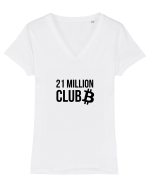 Bitcoin 21 Million Club (negru) Tricou mânecă scurtă guler V Damă Evoker
