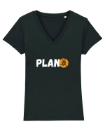 Plan B(itcoin) alb Tricou mânecă scurtă guler V Damă Evoker
