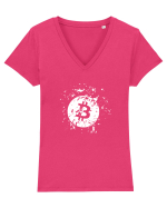 Bitcoin Explosion (alb) Tricou mânecă scurtă guler V Damă Evoker