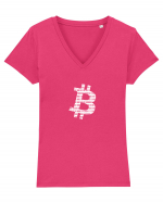 Bitcoin Binary (alb) Tricou mânecă scurtă guler V Damă Evoker