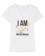 I AM SHE Worthy Woman Tricou mânecă scurtă guler V Damă Evoker