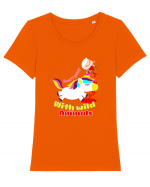 Funny Kawaii Unicorn Tricou mânecă scurtă guler larg fitted Damă Expresser