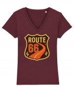  Retro Route 66 Tricou mânecă scurtă guler V Damă Evoker