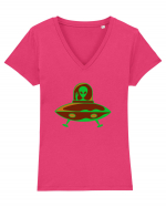  Retro UFO Tricou mânecă scurtă guler V Damă Evoker