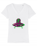  Retro UFO Tricou mânecă scurtă guler V Damă Evoker