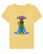  Retro UFO Tricou mânecă scurtă guler larg fitted Damă Expresser