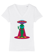  Retro UFO Tricou mânecă scurtă guler V Damă Evoker