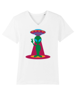  Retro UFO Tricou mânecă scurtă guler V Bărbat Presenter