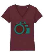 Aparat Foto Retro Vintage Tricou mânecă scurtă guler V Damă Evoker