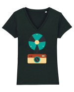 Aparat Foto Retro Vintage Tricou mânecă scurtă guler V Damă Evoker