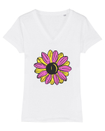 Retro Vintage Flower Tricou mânecă scurtă guler V Damă Evoker