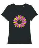 Retro Vintage Flower Tricou mânecă scurtă guler larg fitted Damă Expresser