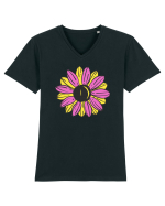 Retro Vintage Flower Tricou mânecă scurtă guler V Bărbat Presenter