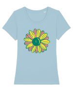 Retro Vintage Flower Tricou mânecă scurtă guler larg fitted Damă Expresser