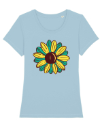 Retro Vintage Flower Tricou mânecă scurtă guler larg fitted Damă Expresser