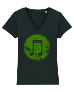 Retro Music Note Tricou mânecă scurtă guler V Damă Evoker