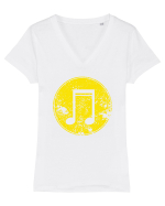 Retro Music Note Tricou mânecă scurtă guler V Damă Evoker