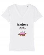 Happiness is my priority Tricou mânecă scurtă guler V Damă Evoker