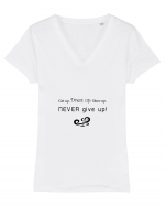 Never give up Tricou mânecă scurtă guler V Damă Evoker